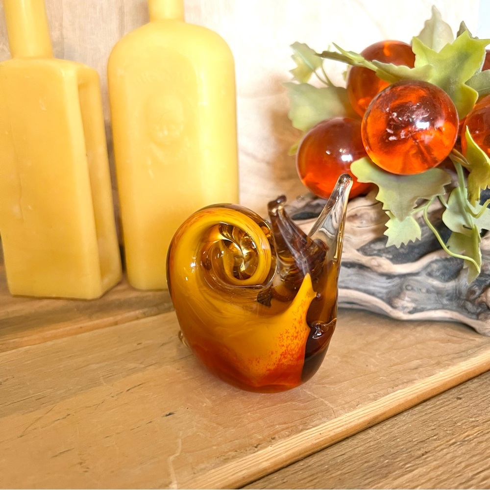Vintage Italian Amber And Ombre Solid Glass Snail π. Figurine Paperweight - Picture 2 of 6